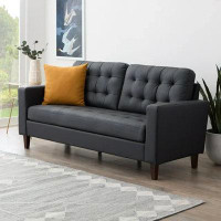 Latitude Run® Latitude Run® Carraway Upholstered Sofa With Tufting, Black Faux Leather