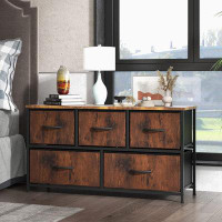 Ebern Designs Dresser For Bedroom 5 Fabric Drawers Dresser Clothes Cabinet Storage Organizers And Wood Top Surface Table