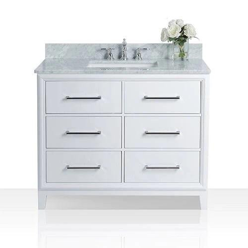 42 or 60 Inch ( 22 In D ) Ellie Bathroom Vanity with Sink and Carrara White Marble Top Cabinet Set in White Finish  ANC in Cabinets & Countertops