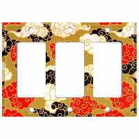 WorldAcc Metal Light Switch Plate Outlet Cover (Japanese Yellow Black Sea Wave Cloud Red Pattern   - Single Toggle)