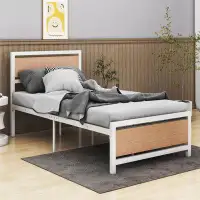 17 Stories Revia Twin Size Metal and Wood Bed Frame with Headboard and Footboard