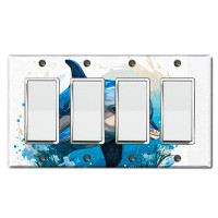WorldAcc Metal Light Switch Plate Outlet Cover (Blue Dolphin Ocean Splash - Quadruple Rocker)