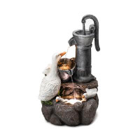 August Grove 23.50"H Cute Duck Family Playing Around The Water Pump Polyresin Outdoor Fountain With Pump And LED Light