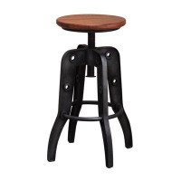The Twillery Co. Bromborough Swivel Barstool, 24-30 Inch Adjustable Height, Brown Solid Wood Seat