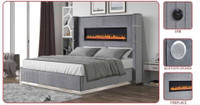Spring Sale!!  Beautiful Grey Upholstered bed with Builtin Fireplace place &amp; Bluetooth speaker