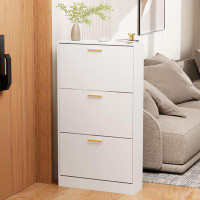 Hokku Designs 3-Drawer White Shoe Cabinet - Slim Freestanding Storage Organizer