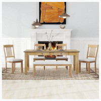 Gracie Oaks Rectangular Dining Table Set With Drawers, Upholstered Chairs & Bench For Dining Room