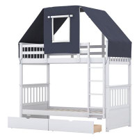 Harper Orchard Ulrike Twin Over Twin Bunk Bed Wood Bed with Tent and Drawers