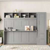 Wildon Home® Queen Size Murphy Bed Wall Bed with Closet and Drawers