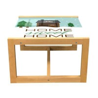 East Urban Home East Urban Home Log Cabin Coffee Table, Text Illustration Of A Rustic Lodge Ornamented With Winter Theme