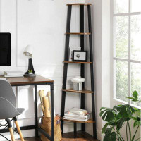 17 Stories 5-Tier Industrial Bookcase Corner Shelf with Metal Frame for Home and Office