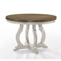 Ophelia & Co. Donohoo 47 Inch Dining Table, Round Top, Rubberwood, Walnut And Antique White