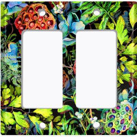 WorldAcc Metal Light Switch Plate Outlet Cover (Cotton Seed Green Leaves Black  - Double Rocker)