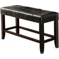 Red Barrel Studio Counter Height 1Pc Bench Dining Room Black Faux Leather Cushion Tufted Seat Wooden Base Comfort Seat K