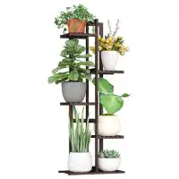 Arlmont & Co. Plant Stand For Indoor Corner Tall Plant Shelf 6 Potted Flower Bamboo Plant Stands Holder Shelf Plants For