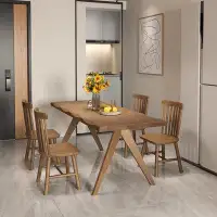 Fit and Touch 4 - Person Burlywood Rectangular Solid Wood Dining Table Set
