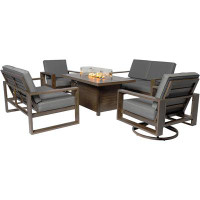 Hokku Designs 5 Piece Patio Dining Set 55.12’’ Fire Pit Table with 2 Swivel Chair + 2 Loveseat