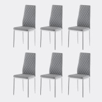 Ivy Bronx Dining chair faux leather chrome metal pipe diamond grid pattern