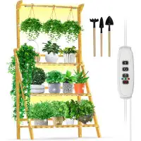 Ivy Bronx Plant Stand With Grow Lights Indoor Corner - Bamboo Hanging Plant Shelf 3 Tier 12 Potted Tall Flower Planter C
