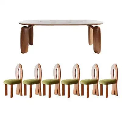 SUPROT Modern Simple Rock Plate Oval Dining Table Set