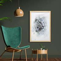 East Urban Home Ambesonne Animal Wall Art With Frame, Portrait Of A White Tiger Wild Nature Predator Watercolor Splashes