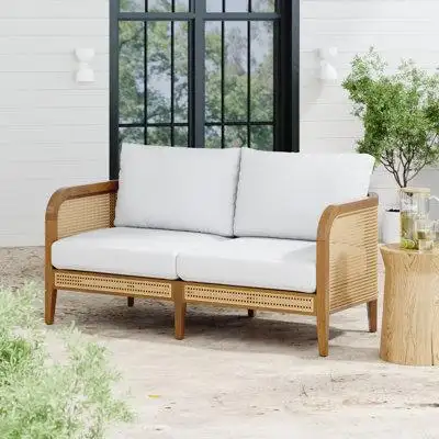 Bay Isle Home™ Bohemian Outdoor Loveseat, Rattan Patio Sofa With Solid Wood Frame