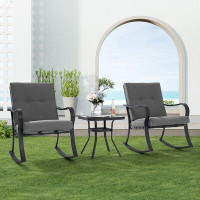 Winston Porter 3 Pieces Rocking Bistro Set, Bistro Furniture With Soft Thickened Cushions & Glass Coffee Table