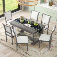 Alcott Hill 7-Piece Dining Table Set with Curve Back Upholstered Chairs