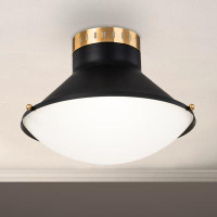 Ebern Designs Black Colour Temperature Selectable 3000K/4000K/5000K Dimmable Led Flush Mount With White Glass Shade