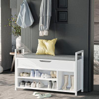 Hokku Designs Shoe Storage Bench, Entryway Bench With Lift Top Storage Box, Metal And Board Bench For Entryway, 2-Tier S