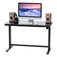 Inbox Zero Adjustable Height Electric Motor Standing Computer Home Office Black Desk With Glass Top