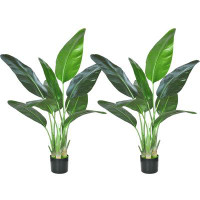 Primrue 2Packs 5FT Artificial Bird Of Paradise Plant,Faux Palm Tree Potted Plant With Real Touch Leaves,Fake Trees For H