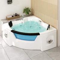 Mjkone Mjkone Freestanding Whirlpool Bathtub,spacious Triangle Shaped Back To Wall Tub,therapy Massage Soaking Tub With
