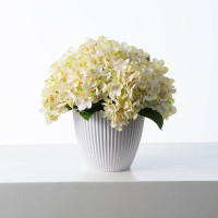 Primrue Faux Hydrangea Bouquet Spring Summer All Seasons Arrangement In White Ridge Planter Vase
