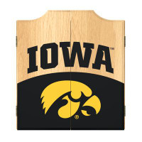 Trademark Global University of Iowa Logo Indoor Cork Dartboard and Cabinet Set (Darts Included)