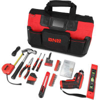 DNA Motoring 44 Piece Household Home Repairing Tool Set And Canvas Storage Bag (Red)