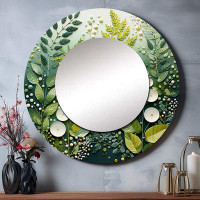 Design Art Green And White Ferns Plant Ethereal Whispers - Ferns Round Mirror 36 Inch