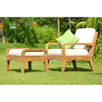 Teak Smith 2 Pc Lounge Chair Set: Lounge Chair & Ottoman With Cushions in Sunbrella Fabric #57003 Canvas White-33" H x 3