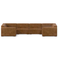 Simpli Home Rex U-Shaped Modular Sectional Sofa in Genuine Leather