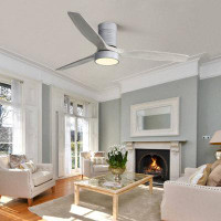 Wrought Studio 52 Inch 18W LED Ceiling Fan With Dimmable 6 Speed Remote Silver 3 Solid Wood Blade Reversible DC Motor Fo