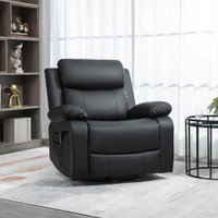 PU LEATHER RECLINING CHAIR WITH VIBRATION MASSAGE RECLINER, SWIVEL BASE, ROCKING FUNCTION, REMOTE CONTROL, BLACK