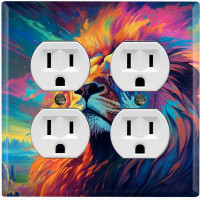 WorldAcc Metal Light Switch Plate Outlet Cover (Elegant Lion Colorful Night Sky - Double Duplex)
