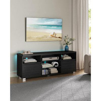 Ivy Bronx TV Stand with LED Lights for TVs up to 70 Inch,  Open Glass Shelves, 2 Cabinets with Doors, Black