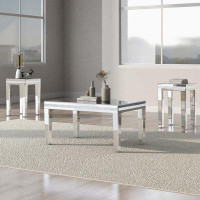 Everly Quinn Crystal Design Glass Mirrored Coffee Table Set Of 3 Cocktail Table With 2 End Tables