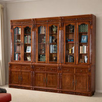 YONGHE JIAJIE TECHNOLOGY INC American Solid Wood Bookcase Retro Bookcase With Corner Floor Storage Cabinets European Com