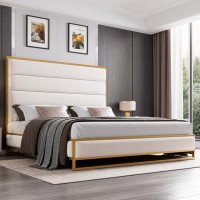 Willa Arlo™ Interiors Milsap Upholstered Metal Platform Bed with Tall Flannel Headboard