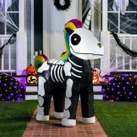 The Holiday Aisle® 5 FT Tall Halloween Inflatable Standing Skeleton Unicorn With Build-In Leds Blow Up Inflatables For H