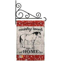 Breeze Decor Country Roads Horse- Impressions Decorative Metal Fansy Wall Bracket Garden Flag Set GS110120-BO-03