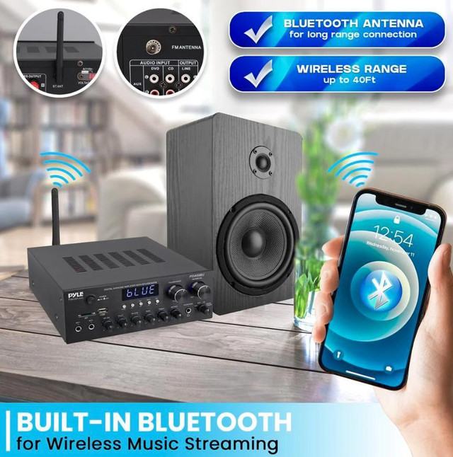 PYLE  PDA69BU  HOME THEATRE BLUETOOTH AMPLIFIER -- 300 Watts x 2 at 8 Ohm in Stereo Systems & Home Theatre - Image 3