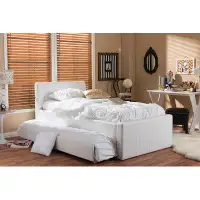Orren Ellis Lefancy Keeya Modern and Contemporary White Faux Leather Twin Size Trundle Bed